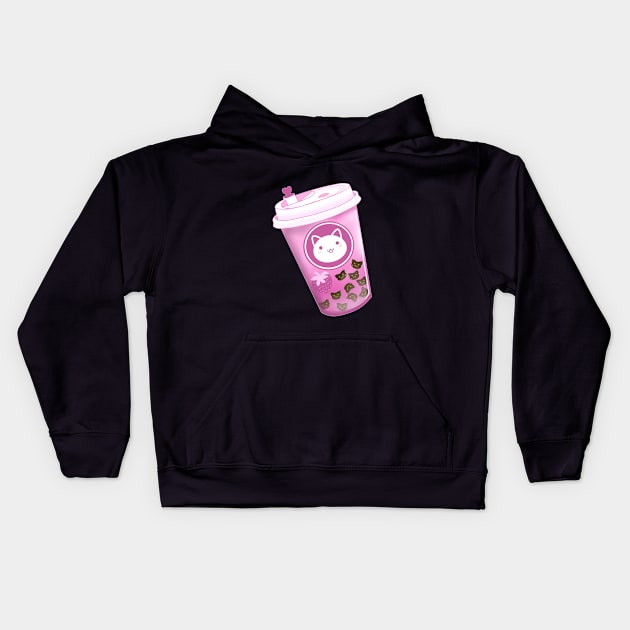 Neko Boba Strawberry Kids Hoodie by PointNWink Productions